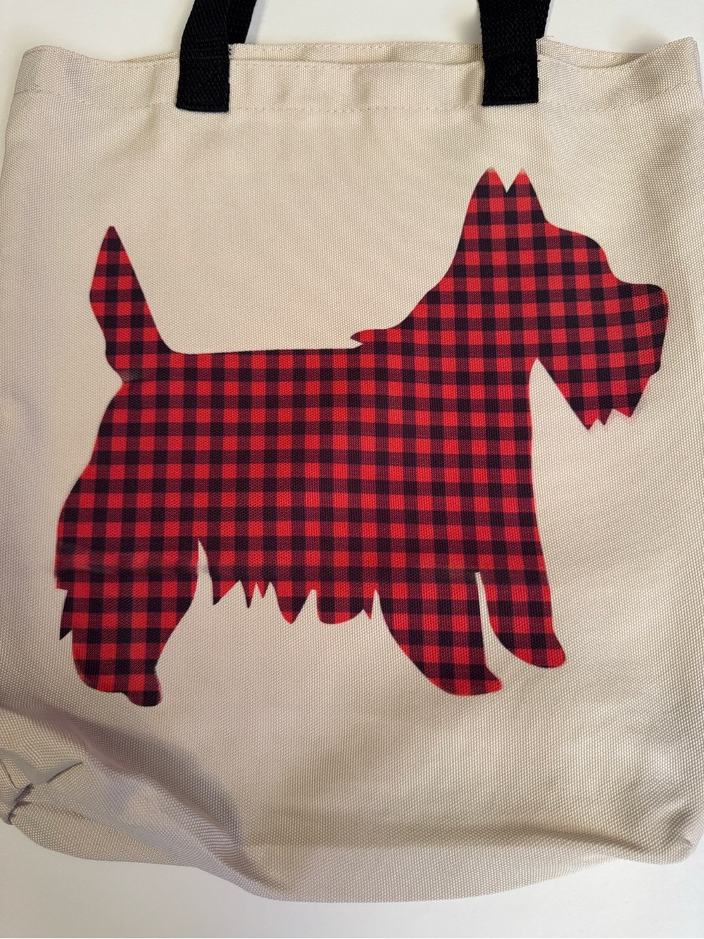 Scottish Terrier Canvas Dog Silhouette Tote Bag with Red Plaid Scottie - Picture 5 of 8